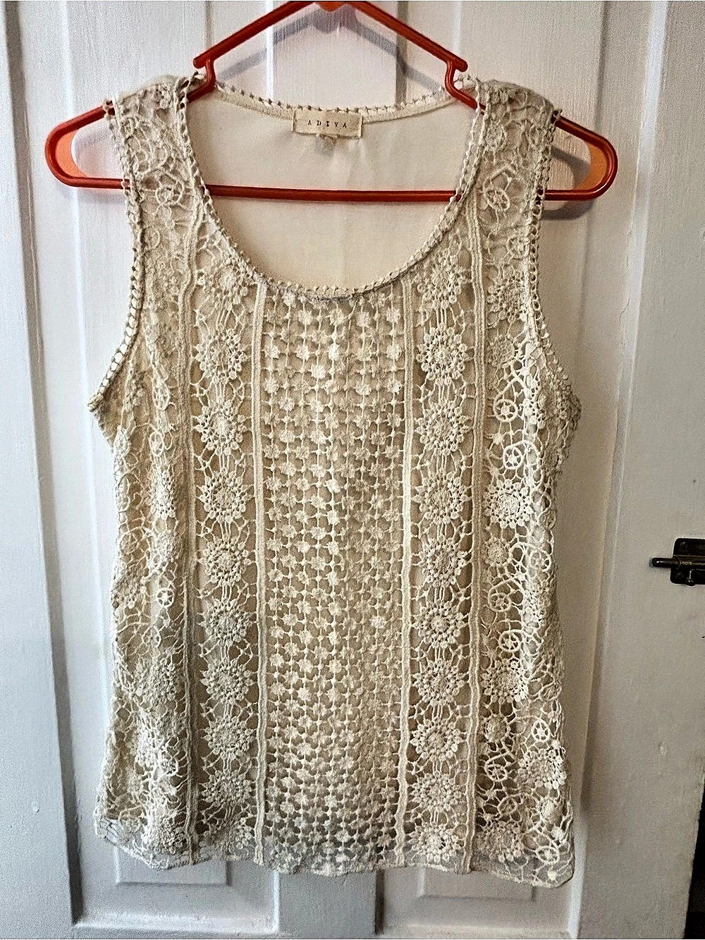 ADIVA Floral Lace Tank Top in Cream Size Small